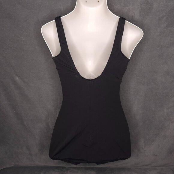 Maxine Black One-Piece Swimsuit 14 Polka Dot Trim Ruched Front Silver Buttons - Picture 3 of 6